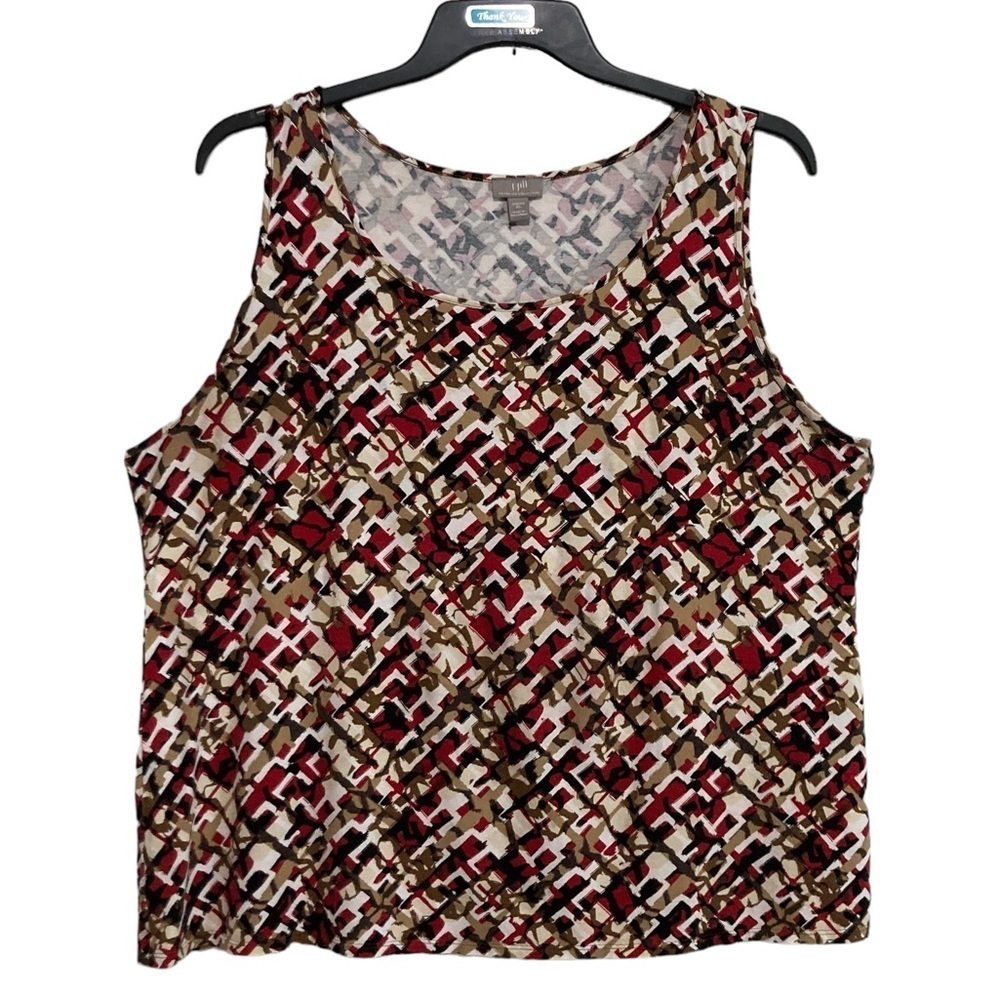 3/$30 J. Jill T-Shirt Tank Top Womens XL Brown Red Geometric Sleeveless Stretch